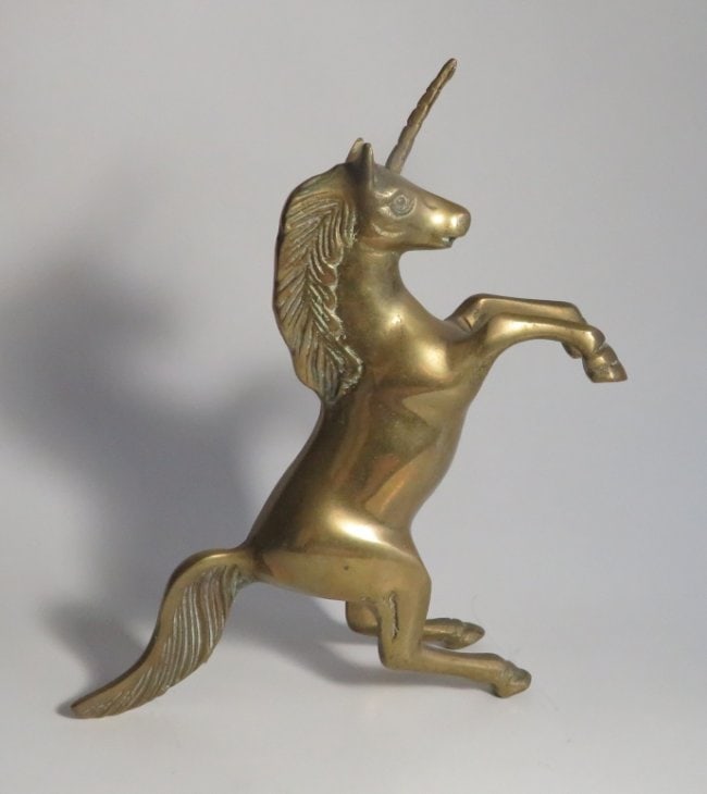 Vintage Mythical Unicorn Solid Brass Statue, Figurine 1950s (1 of 6)