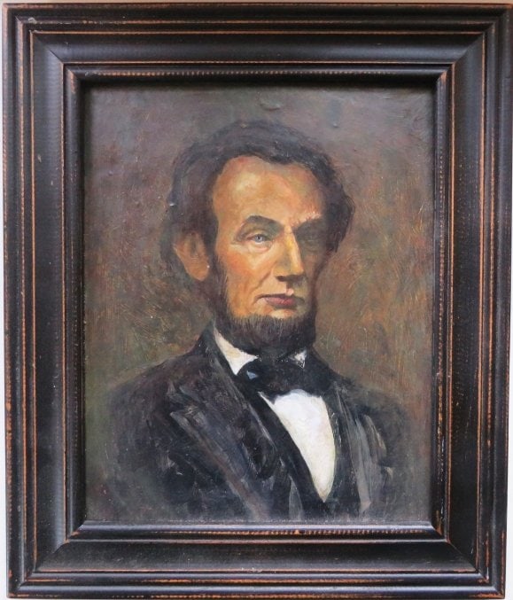Vintage Oil Painting, President Abraham Lincoln Portrait, 20th cent., Framed (1 of 7)
