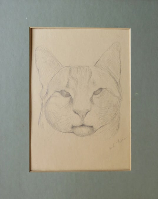 Cat, Original Pencil Drawing on Paper, Signed, 1990s (1 of 3)