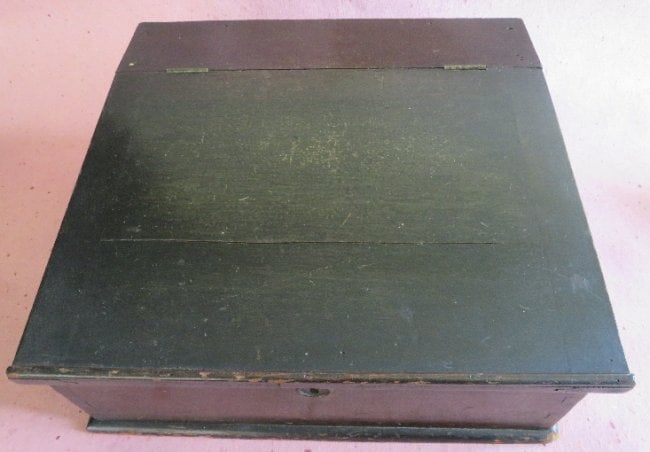 Antique 1860s Wooden Box with Reading Writing Slope, Bible, Ephemera, Books (1 of 18)