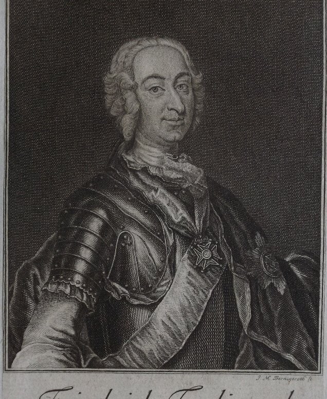 Count Friedrich Ferdinand, Field Marshal Roman Empire, 1750 Engraved by Bernigeroth: "Friedrich Ferdinand, Count of Pappenheim" [1702-1793]; c. 1750, copper engraving, by Johann Martin Bernigeroth, signed in plate "J.M. Bernigeroth sc."; inscription "Friedrich Ferdinand des H.R.R. Ael