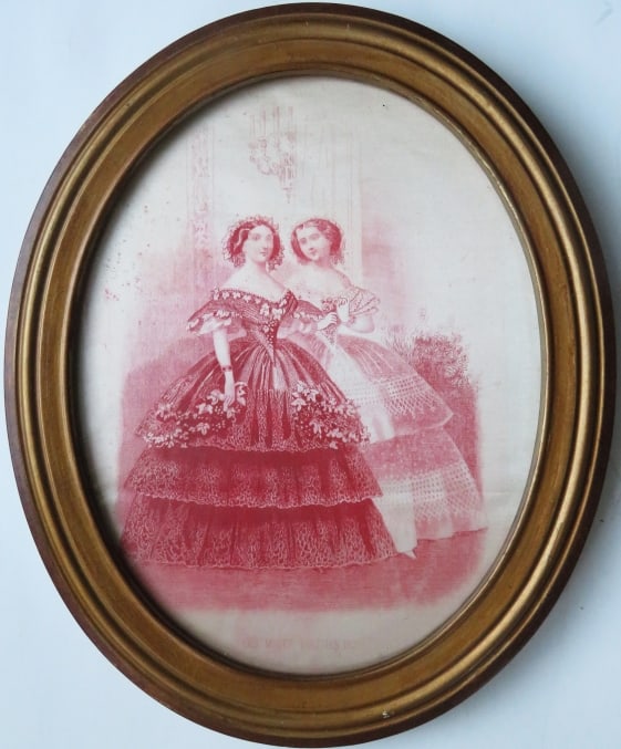 Des Modes Parisien 1870s Antique Print on Silk, Framed (1 of 5)