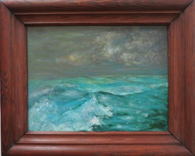 Dark Clouds Over The Sea, Vintage Oil Painting on Board, 1960s, Framed (1 of 6)