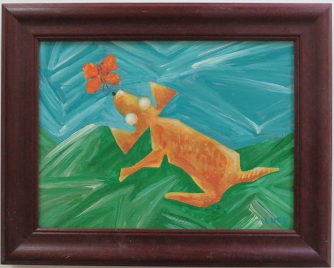 Natalie Johnson, Lucy & the Butterfly, Acrylic Painting on Canvas, 1990s Framed (1 of 5)