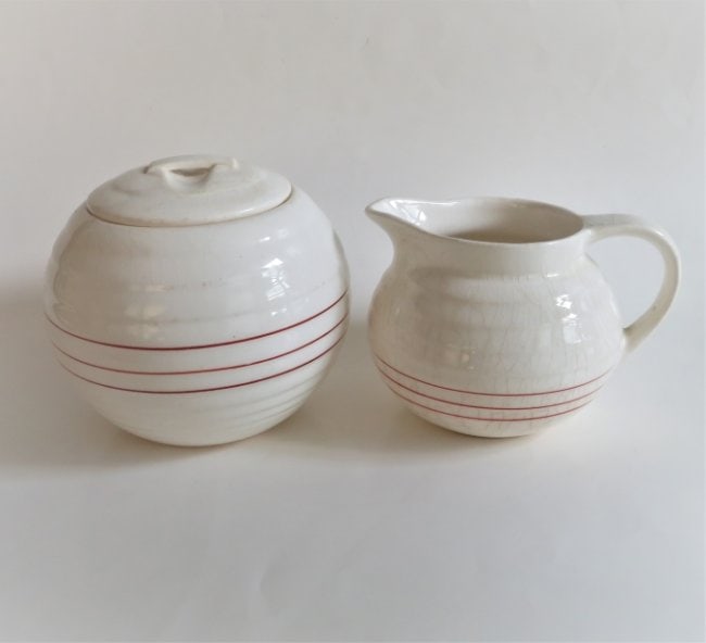 Creamer & Sugar Bowl, 1930s Challis Cascade, James River Potteries, Virginia (1 of 11)