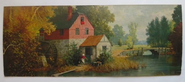 Edward Thomas, Miller's Home, 1950s Lithograpic Textured Print, Panorama Format
