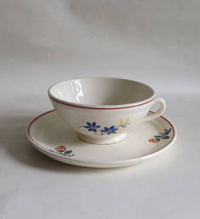 Societa Ceramica Italiana Stoneware Demitasse Cup & Saucer, 1930s: Vintage Art Deco stoneware demitasse cup with saucer, the mark of Societa Ceramica Italiana, laveno, Italy, 1930s-1940s. Art Deco. The porcelain cup is c.1.1/2" [3.6cm] tall, 3" [7.5cm] across at the