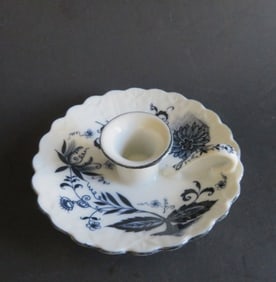 Vintage Porcelain Chamber Candle Holder, Blue Onion Pattern, 1950s