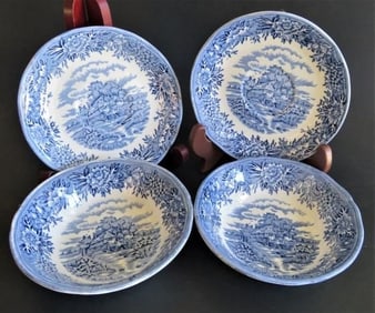 Set, 2 Ironstone Bowls & 2 Saucers English Village, Staffordshire, Salem