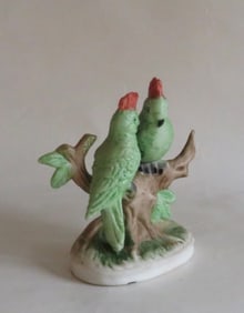 Cockatoos, Hand Painted Bisque Porcelain Figurine, UCGC, 1950s, Taiwan