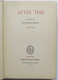 Ryland Kent, After This, 1939, 1st Edition, Mystery Novel