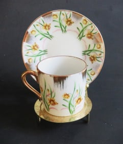 Inarco Porcelain Demitasse Tea Cup & Saucer, Daffodil Flowers, 1960s