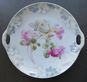 German Porcelain Platter Rose Flowers, 1909 Thuringia, 3-Crown Mark