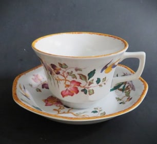 Wedgwood Porcelain Tea Cup & Saucer, Devon Rose, England, 1970s