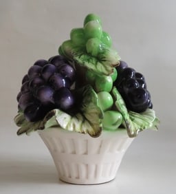 Vintage Porcelain Basket with Grapes Centerpiece, Italian Baroque