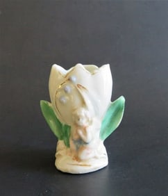 Antique Miniature Porcelain Vase, Spring Flower & Cupid, Art Nouveau