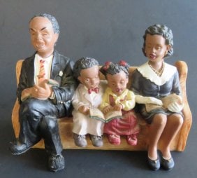 Vintage Figurines, Singing Family on Church Pew, African American Art 1990s