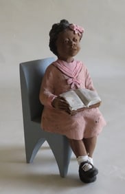 Girl sitting on a Chair, Vintage Figurine, 1989, Folk Art