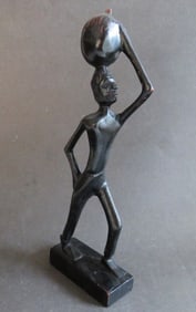 Man Carrying Large Melon, Wood Carved Sculpture, Haiti Folk Art 1970s