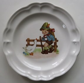 Boy & Goose Child Plate, 1960s Pfaltzgraff, Pennsylvania Stoneware