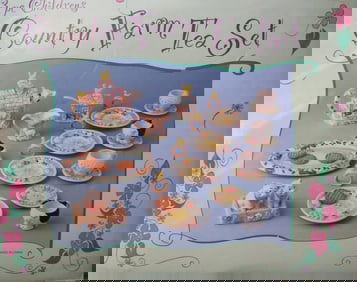 1994 Country Farm Children's Ceramic Tea Set, 22 Pieces Hand Painted Mercuries