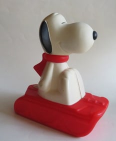 Charles Schulz, Dog Snoopy Snow Flyer, 1972 Avon Bubble Bath Container