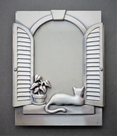 Cat In Window, Metal Glass Art Deco Picture Frame, Vintage Austin Collection