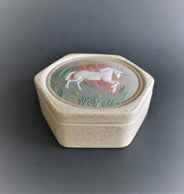 Vintage Hand-Painted Ceramic Unicorn Trinket Box 1983