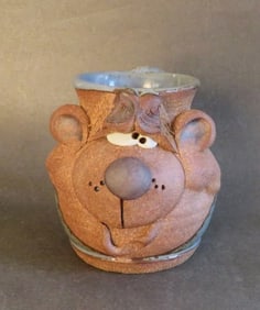 Vintage Mahon Stoneware Funny Face Mug, Bear, 1980s