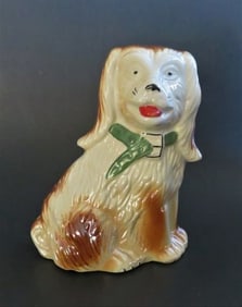 Hand-Painted Porcelain Dog Figurine, Brazil 1940s Iridescent Glazes