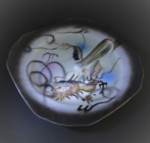 Vintage Hand-Painted Japanese Porcelain Platter, Moriage Dragon