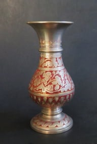 Antique Metal British India Vase, 1910s, marked, Floral Designs, Enamel