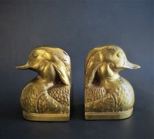 Ducks, Set of 2 PM Brass Plated Pewter Craftsmen Bookends, 1970s