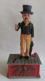 Vintage Uncle Sam Mechanical Coin Bank, 1960s-1970s, Plastic