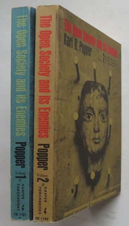 Karl Popper, Open Society and its Enemies, 1963, Complete 2 Volume Ed.: "The Open Society and its Enemies" by Karl Popper, published by Harper Torchbooks, New York, 1963. Complete in two volumes. Volume 1: "The Spell of Plato." Volume 2: "The High Tide of Prophecy: Hegel,
