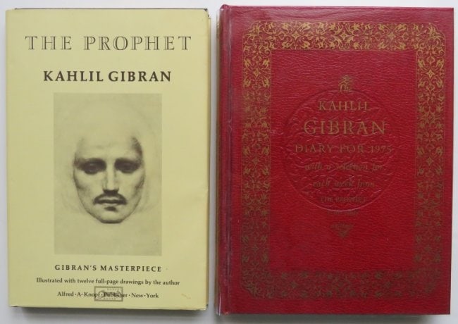 Kahlil Gibran, Lot 2 Books, The Prophet 1991 & Diary For 1975, illustrated: Lot of two books by Kahlil Gibran "The Prophet" by Kahlil Gibran, illustrated with 12 full page monochrome plates by the author, published by Alfred A. Knopf, New York, First Edition, stated 120s Prin