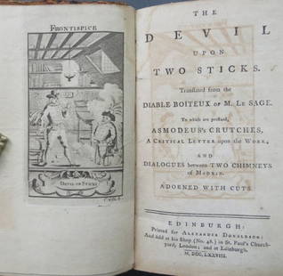 Le Sage, Devil Upon Two Sticks 1778 UK Edition, illustrated, Complete: "The Devil Upon Two Sticks" Translated from the Diable Boiteux of M Le Sage. To which are prefixed, Asmodeus's Crutches, a Critical Letter Upon the Work; and Dialogues between some Chimneys in Madrid.