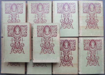 William Thackeray, Novels, 10 volume Queen Edition 1890s: Novels by William Makepeace Thackeray, published by Mershon Co. New York. The Queen Edition, 1890s. Set of 10, the volumes are not numbered and were issued separately as single editions. Hard boards,