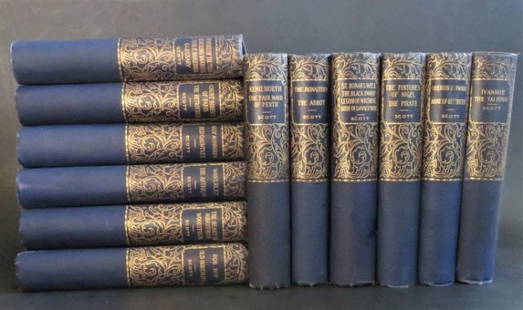 Walter Scott, Waverley Novels, Complete 12vol. Lupton Ed., 1880s: "The Waverley Novels" by Sir Walter Scott, published by F.M. Lupton, New York, undated, 1880s. Complete set of Waverly Novels in 12 volumes with several novels in each volume. Each novel has own pagin