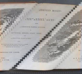 Thirteen Months in Rebel Army, 1st Edition 1863, Civil War, CSA: "Thirteen Months in the Rebel Army - Being a Narrative of Personal Adventures in the Infantry, Ordnance, Cavalry, Courier, and Hospital Services; With an Exhibition of the Power, Purposes, Earnestness
