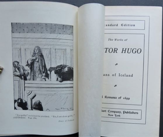 Victor Hugo, Hans of Iceland & Bug-Judal, 2 Novels, US Ed. 1880s illustrated: "Hans of Iceland, A Romance of 1699" and "Bug-Jurdal" by Victor Hugo, published by H.L. Burt Company, New York, undated, 1880s; illustrated. Hugo's two first novels in one volume. Hard boards, origina
