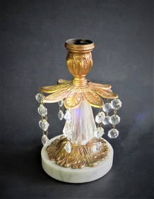 Vintage Lamp, Candle Holder on Marble Base with Glass Beads 1950s (1 of 11)