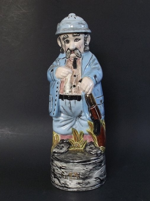 Mid Century Modern Gin Decanter, Ceramic Art, Alberta, signed 1963: Vintage Mid-Century Modern Alberta's Gin Liquor Decanter, handpainted, signed "Rose Joseph, 1-24-63." [1963] The decanter is 12.1/2" [c.31.8cm] tall including hat; c.4" [c.10.2cm] across at the bottom