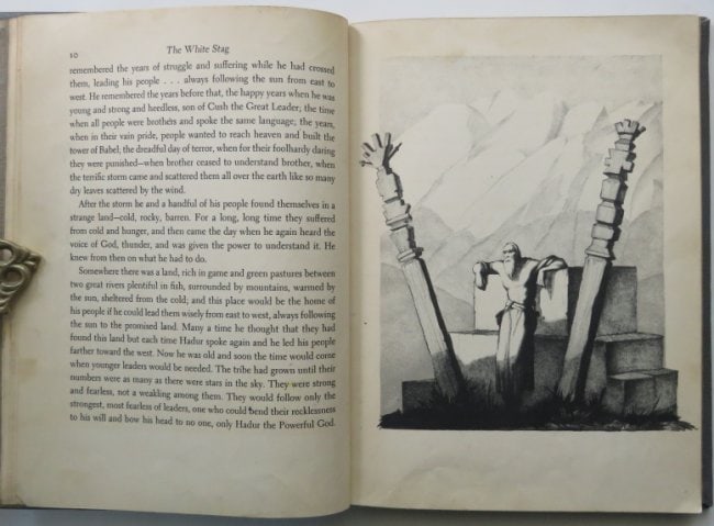 Kate Seredy, White Stag, Fairy Tale, 1st/1st Viking Press Ed., 1937 illustrated: "The White Stag" written and illustrated by Kate Seredy, published by Viking Press, New York, 1937. First Edition with "MCMXXXVII" (1937) on the title page and copyright. First Printing with "First pu