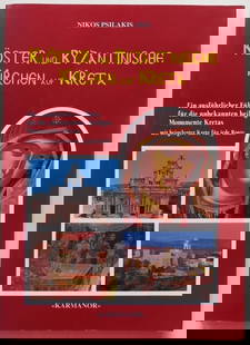 Psilakis, Monasteries & Byzantine Churches on Crete, in German, 1998, illustrated: "Kloster und Byzantinische Kirchen auf Kreta" [Monasteries & Byzantine Churches on Crete], by Nikos Psilakis, published by Karmanor, Crete, 1998. Fully illustrated guide in German. Soft cover, 6.3/4"