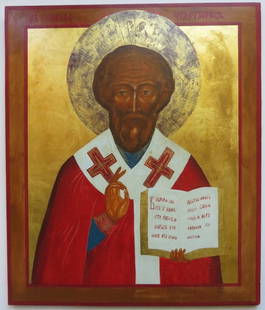 Saint Nicholas the Wonderworker, Byzantine Orthodox Icon Painting on Wood: "Saint Nicholas the Miracle-worker" Byzantine, Russian Eastern Orthodox icon, twentieth century, traditional painting on wood [levkas, tempera, gold plating, varnish] The icon is 15" x 17.3/4" x