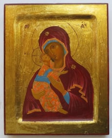 Theotokos Virgin Mary of Vladimir, Byzantine Eastern Orthodox Icon, Painted on Wood