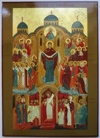 Large Orthodox Icon, Intercession of the Theotokos, Skepe, Pokrov, Painted on Wood