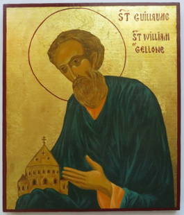Saint William of Gellone, St Guillaume, Byzantine Orthodox Icon, Painting on Wood: Traditional Eastern Orthodox icon "Saint William of Gellone", also known as "St Guillaume", traditional painting on wood, [levkas, tempera, gold plating, varnished], 21. century. The icon is 11" x