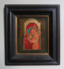 Virgin Mary, Madonna, Eastern Orthodox Icon, Wooden Frame, 20. century